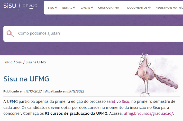 UFMG SISU 2022 - inscrições, vagas, resultado, matrícula